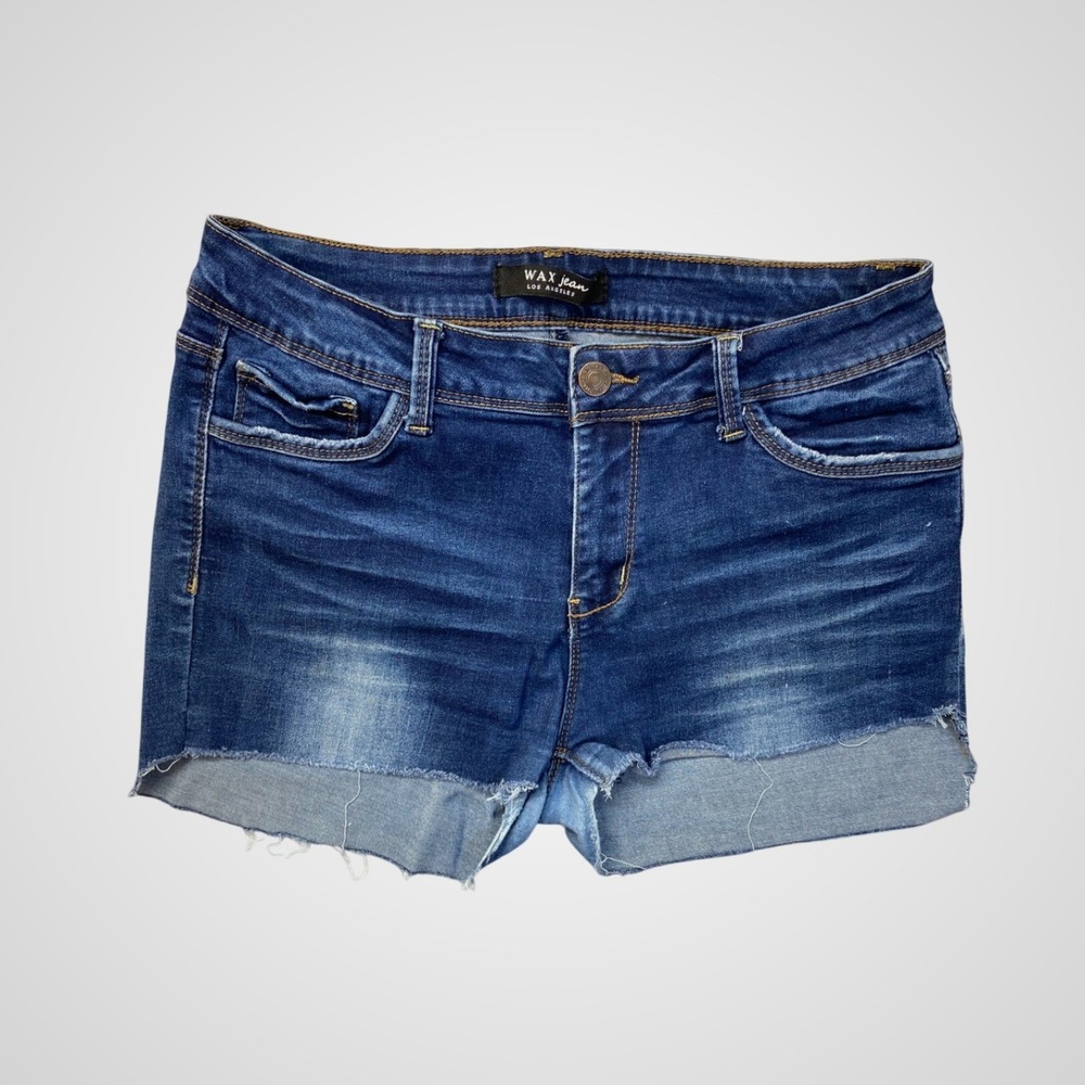 Wax Jean Los Angeles Dark Wash Raw Hem Denim Shorts Size 13 Natural Fade